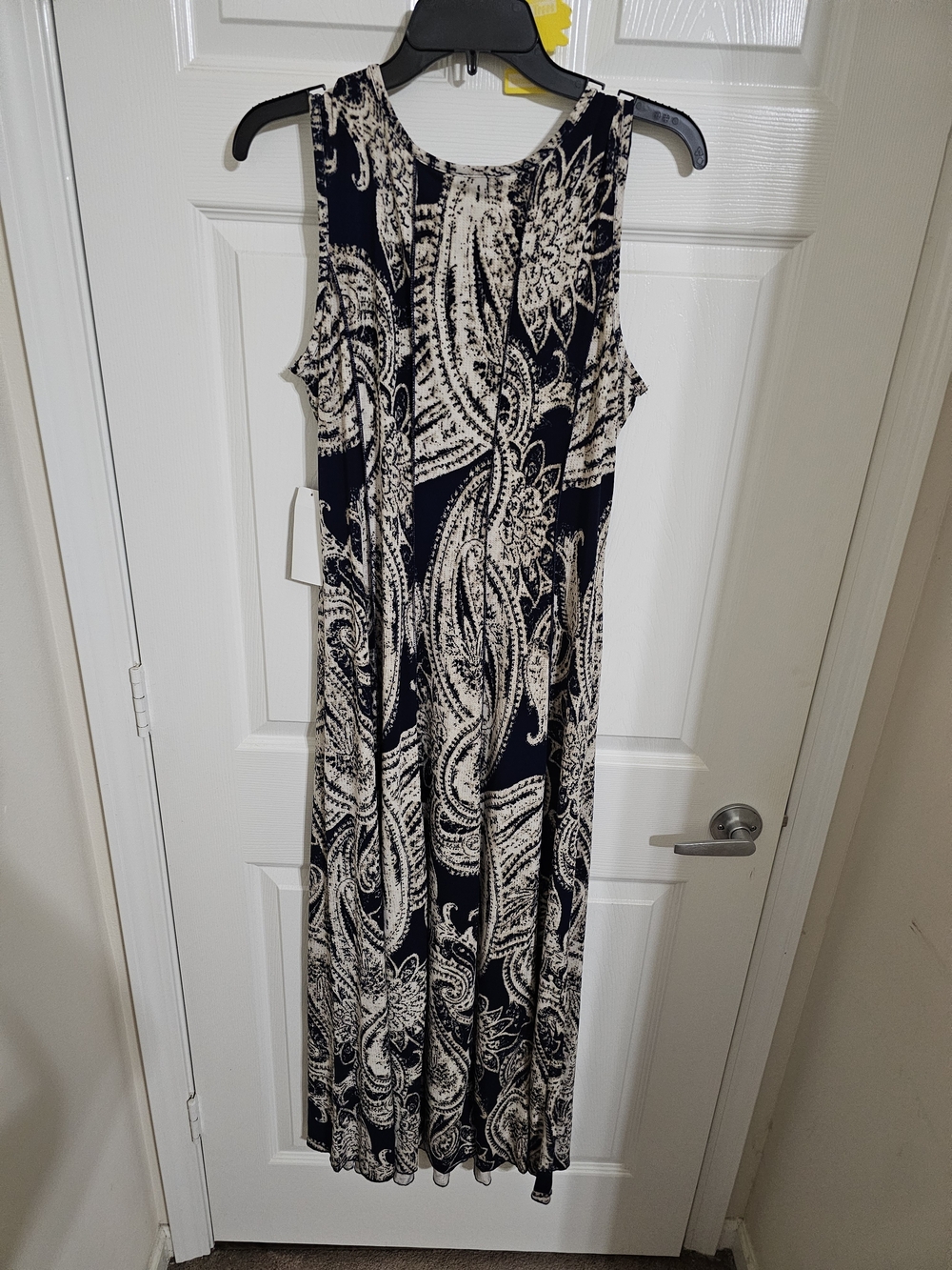 Sleeveless Black and Cream Paisley Maxi Dress
